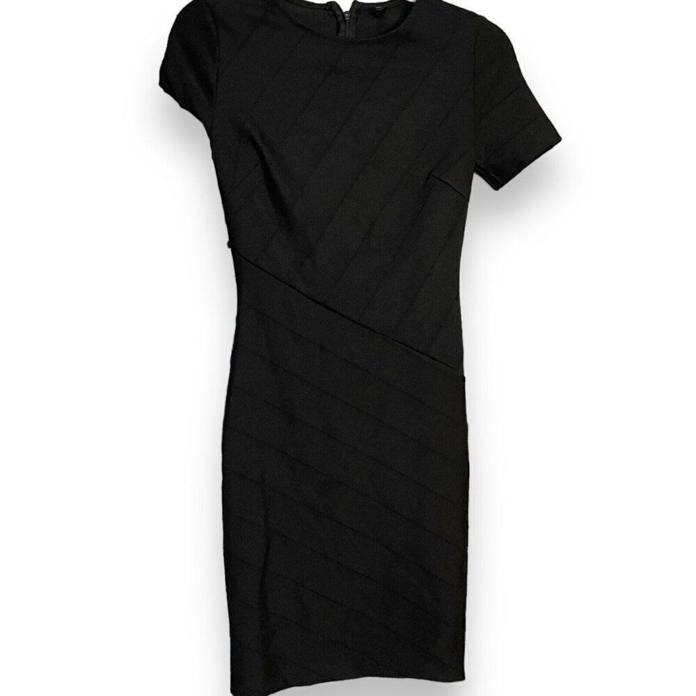 SJ Style Bodycon Dress Women's M Black LBD Stretch Zip Business Knee Length